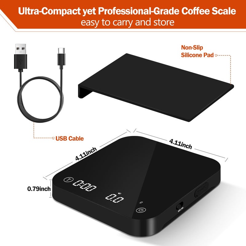Styuanmmy Mini Coffee Scale with Timer Automatic, 0.1g/2000g Rechargeable Precision Espresso Scale - Image 2